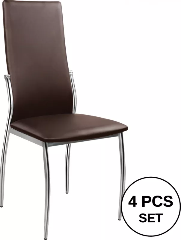 Karrige ngrënie Kim FH0080.05, ngjyrë kafe PU me kornizë metalike 45X55X99 cm, set prej 4 copë