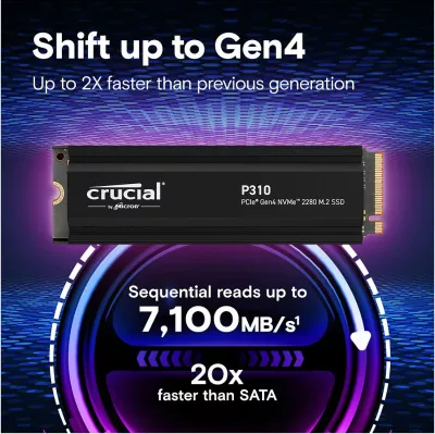 SSD M.2 Crucial P310 1TB, NVMe PCIe Gen4, me heatsink