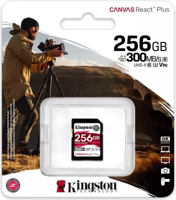 Kartelë SD Kingston Canvas React Plus 256GB, UHS-II, 300R/260W, e zezë