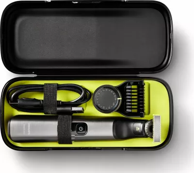 Makinë rroje Philips OneBlade Pro 360 QP6652/61, për fytyrë & trup, 120 min bateri, IPX7, gri, set me krehër preciz 20 gjatësive