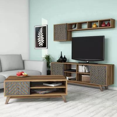Kompozim dhome ndeje FH11853.02 2PCS melaminë në ngjyrë arre-blu