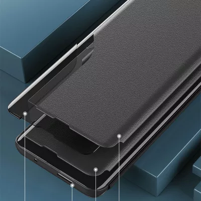 Mbështjellës Hurtel Eco Leather View Case për Samsung Galaxy A54 5G, me kapak dhe qëndrim, e zezë