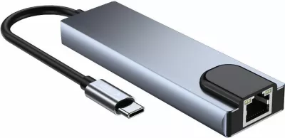 HUB Tech-Protect V3 5in1, USB-C, USB-A 3.0, USB-A 2.0, USB-C, HDMI, RJ45, Gri
