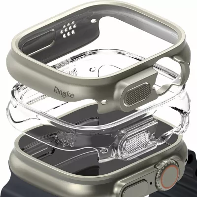 Mbështjellës Ringke Slim për Apple Watch Ultra 49mm, 2 copë, Transparent & Titanium