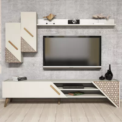 Mobilje TV kombo FH9514.03 melamin ngjyrë krem 180x37x40Hcm
