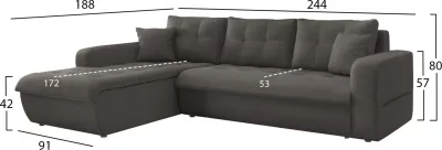 Kënd-sofë krevati majtas KANSO, material gri, FH3338.01L, 244x188x80cm
