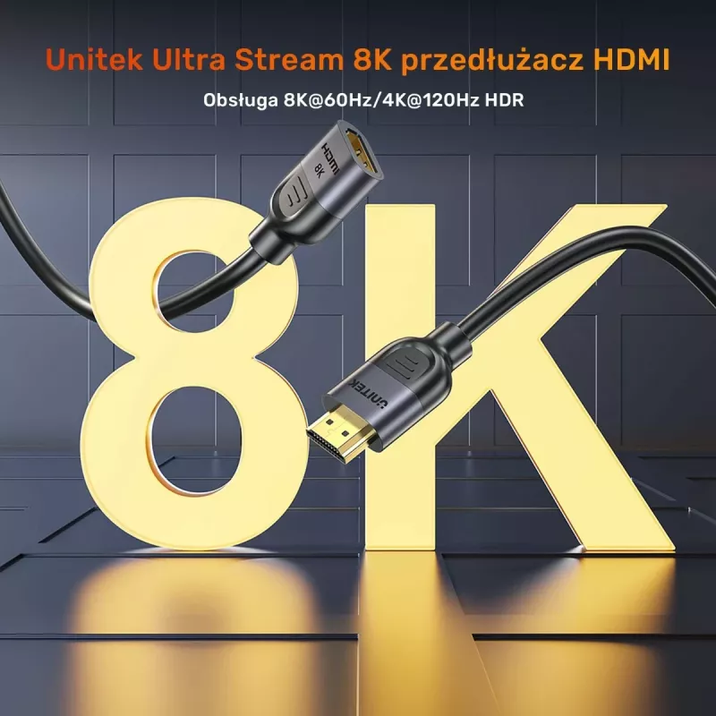 Zgjatës HDMI Unitek 2.1, 8K 1m, ngjyrë argjend e zezë