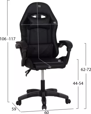 Karrige gaming STRATUS FH1231.01, e zezë, me jastëkë për mes dhe qafë, 62x62x119cm