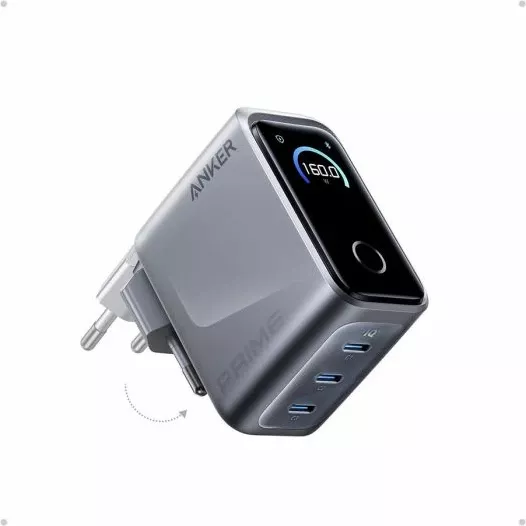 Karikues USB-C Anker Prime A2687341 160W GaN 3-port me ekran smart, i zi