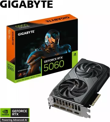 Kartelë grafike Gigabyte GeForce RTX 5060 WINDFORCE OC, 8 GB GDDR7, e zezë