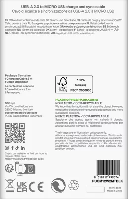 Kabllo Puro USB-A në microUSB, 2m, 12W, e zezë