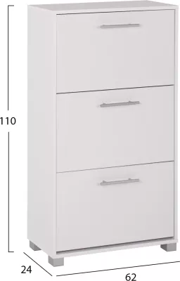 Kabinet këpucësh FH2221.05, 3 nivele, melaminë, ngjyrë e bardhë, 62x24x110H cm