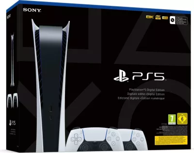 Konzollë PS5 Sony Digital Edition 825GB bardhë + 2 DualSense
