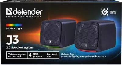 Altoparlantë Defender J3 2.0, 6W, LED, USB, të zi
