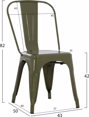 Karrige për ngrënie MELITA FH8641.43 metalike, ngjyrë ulliri e errët, 43x50x82H cm.