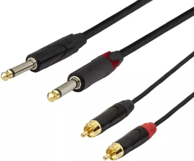 Kabel SSQ RCAJM5, 2x RCA në 2x Jack Mono 6,3 mm, 3 m, i zi