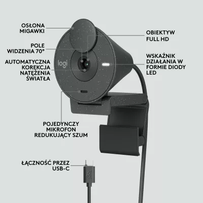 Webkamerë Logitech Brio 300 Full HD 1080p USB-C, Graphite (960-001436)