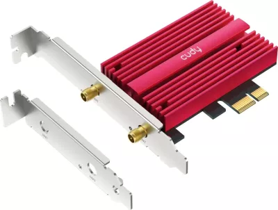 Kartë rrjeti WiFi Cudy WE9300S, PCI-E, BE9300, Bluetooth 5.4, me 2 antena të jashtme, e kuqe
