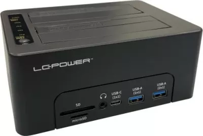 Docking station LC-Power LC-DOCK-C-MULTI-HUB, 2x SATA 2.5/3.5", USB 3.2 Gen 2, HDMI, SD/microSD, e zezë