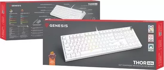 Tastierë mekanike Genesis Thor 404, Outemu Peach Silent, RGB, full-size, e bardhë