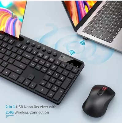 Set tastierë wireless + maus Marvo Office KC411W, layout SLO/HR, me mbajtëse telefoni/tableti, e zezë