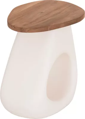 Tavolinë anësore AIDA, bazë prej fibrë-cementi e bardhë, sipërfaqe druri teak, 47x60x59cm