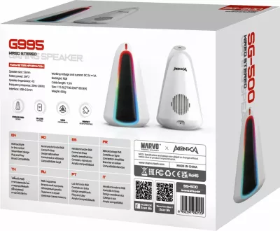 Altoparlantë Marvo Monka Zilla SG-500 2x3W RGB, të bardha, set 2 copë