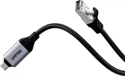Kabllo Ethernet Unitek USB-C RJ-45 LAN, 3m, ngjyrë zezë-argjendtë