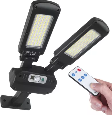 Lampë rruge solare LED Maclean MCE447 me sensor lëvizjeje dhe telekomandë, IP54, 2x450lm, 6500K