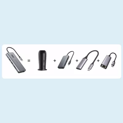 HUB multifunksional Choetech HUB-M26, 12-në-1, USB-C, HDMI, VGA, RJ45, Gri