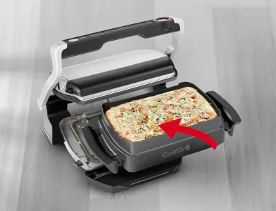Aksesor pjekjeje, Tefal XA725870, për OptiGrill Elite/OptiGrill+, tavë jo-ngjitëse me doreza rezistente nxehtësisë, e larë në pjatalarëse, e zezë
