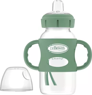 Shishe Dr. Brown’s Milestones, 270ml (9oz) – Grykë e Gjerë, Doreza Silikoni, 6m+, Gri