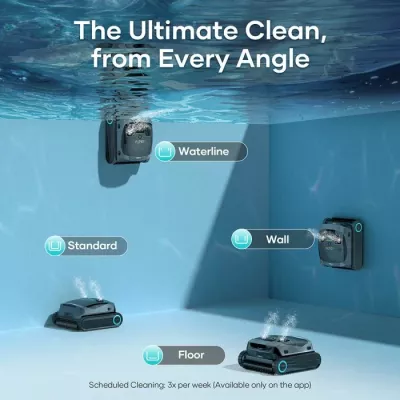 robot pastrues pishine me bateri AIPER Scuba X1, thithje 420 LPM, 180 min, pastrim fund/mure/vijë uji, stacion karikimi pa kabllo, zi/gri
