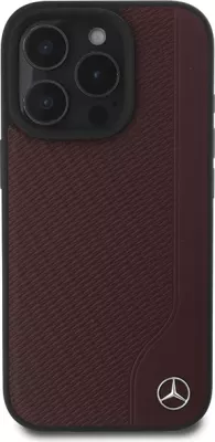Mbështjellës Mercedes MB Wood Imitation Leather MagSafe për iPhone 16 Pro, Kuq