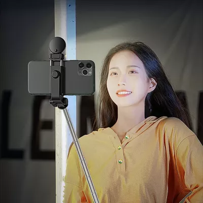 Selfie stick Hurtel WH1YXS tripod teleskopik 1m me llambë LED, mbajtëse telefoni, e zezë