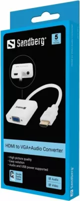 Konvertues HDMI në VGA + Audio Sandberg 508-77, me furnizim USB, i bardhë