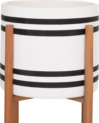 Vazo e brendshme me bazë druri teak, ngjyrë e zezë dhe e bardhë, RENTIL FH4683M, 27x66cm
