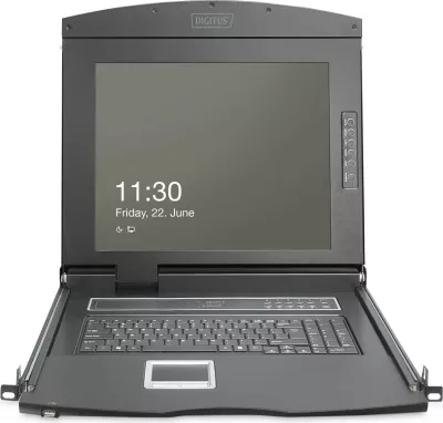 Konsolë rackmount Digitus 19" LCD, KVM 8-port, VGA, US, e zezë