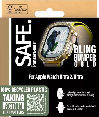Mbështjellës PanzerGlass SAFE Bling Bumper për Apple Watch Ultra 2, transparent gold