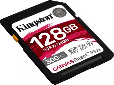 Kartë memorie SDXC Kingston Canvas React Plus 128GB, 300MB/s, e zezë