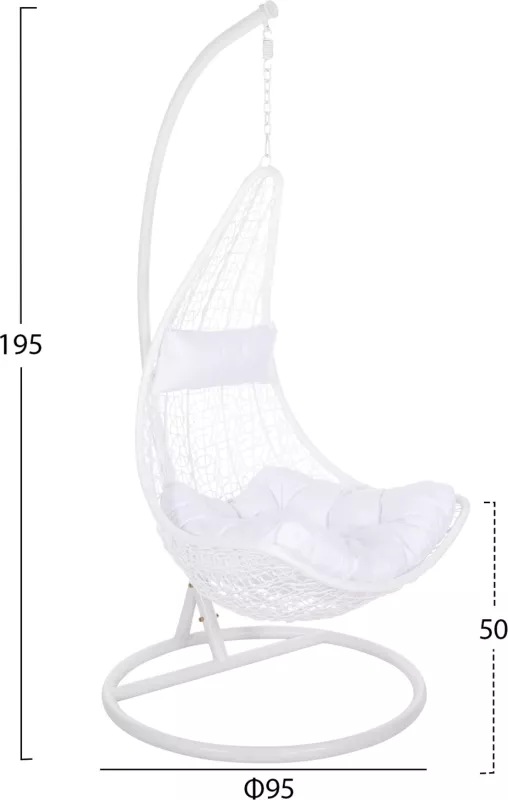 Fole varëse MILLIE FH5996.03 metal-sintetik ratan & jastëkë në të bardhë Φ95x195Hcm