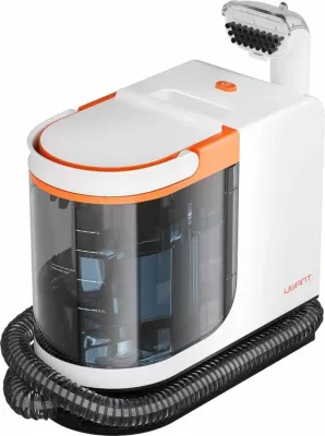Pastrues i thellë me ujë të nxehtë për qilima dhe tapiceri Uwant B300 Pro 18000 Pa 600 W depo 1.2/1.4 L, me aksesorë + pastrues tekstili 500 ml, bardhë/portokalli