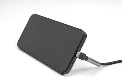 Kabllo DeLOCK USB-C në Lightning, 1.5 m, MFi, e këndshme, me funksion mbajtëse, e zezë/gri