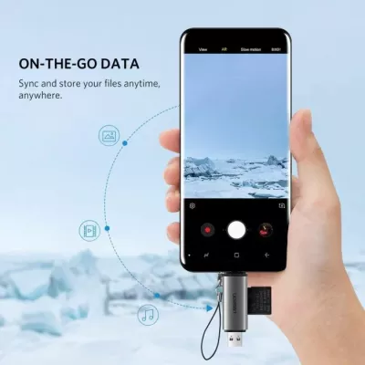Lexues kartelash UGREEN 50706 2-në-1 USB 3.0/USB-C, deri 5Gbps, SD/microSD, argjendtë, në kuti