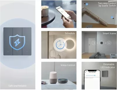 Switch i mençur muri Wi‑Fi SONOFF M5-2C-86, 2 kanale, standard EU 86, gri e errët