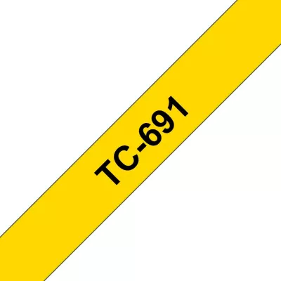 Shirit i laminum Brother TC-691, 9mm, 7.7m, zi në verdhë