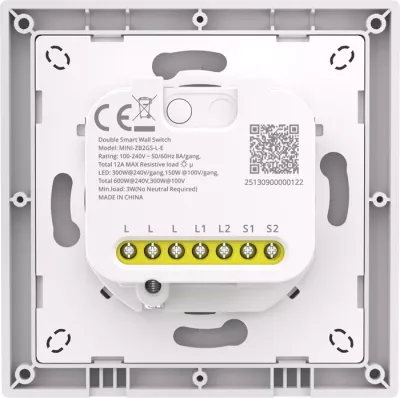 Switch muri Sonoff MINI-ZB2GSL-E, ZigBee 3.0 dy-kanalësh, pa nul, i bardhë