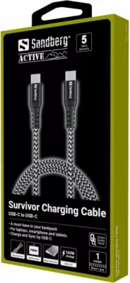 Kabllo karikimi USB-C SANDBERG Survivor 441-38, 1 m, PD 100 W, e zezë/gri