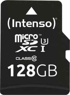Kartelë memorje microSDXC Intenso UHS-I Professional 128GB Class 10 90MB/s, e zezë, me adapter SD