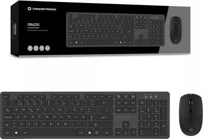 Set tastierë wireless me maus Conceptronic, QWERTY portugalisht, 105 taste, 2.4GHz, e zezë
